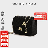 CHARLIE&KELLI CK品牌包包女包单肩包女上班通勤菱格链条小方包斜挎女生日礼物 黑色【京仓配送 赠礼袋】