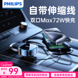 飞利浦（Philips）车载充电器点烟器一拖二车充超级快充汽车充电头Type-C自带线72W适用华为苹果15转换插头4319