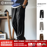 马登工装雪尼尔垂感聪明裤美式巴恩风直筒休闲裤仿灯芯绒束脚长裤子男 黑色 2XL