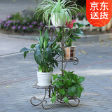 索尔诺 花架欧式铁艺花架装饰架金属客厅户外落地家用多层落地阳台花架 咖啡色【长50*宽26*高81cm】