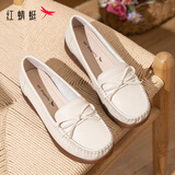 红蜻蜓真皮妈妈鞋中老年女单鞋软底不累脚宽头女鞋WTB23310米色38