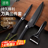 维简（Vilscijon）黑刃不锈钢水果刀套装削皮刀刮皮便携瓜果小刀具三件套去皮厨刀