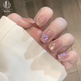 遇上佳人 纯手工穿戴甲【紫金闪钻】10片 穿戴甲中长款美甲贴片指甲果冻胶