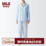 无印良品（MUJI） 女式 无侧缝双层纱织睡衣女士家居服春秋纯棉条纹格纹长袖 女款 浅蓝色条纹 M (上装160/84A下装160/66A)