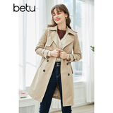 betu百图女装英伦风中长款风衣女春季新款通勤百搭收腰外套2102T64 卡其 M