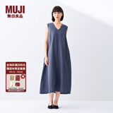 无印良品（MUJI）女式 棉 汉麻 无袖连衣裙女装裙子夏季 连身裙长裙 BCD91C5S 烟熏蓝色 L （165/88A）