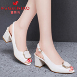 富贵鸟凉鞋女2025夏新款粗跟鱼嘴时尚百搭女鞋时装鞋大码高跟凉鞋女 米色 37