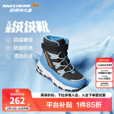 Skechers斯凯奇儿童绒绒靴雪地靴保暖男童棉鞋防寒加绒高帮女童靴660092L 男童/黑色/浅蓝色/BKLB 32