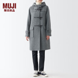 无印良品 MUJI 女式 羊毛混 牛角扣大衣 毛呢大衣 长款外套冬季 BDA11C2A 炭灰色 S(155/80A)