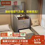 风叶青青实木梳妆台简约现代家用翻盖化妆桌带镜子带凳床头柜两用小型斗柜 宝马灰【整装发货 无需安装】 48x40x82cm