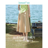 茵曼（INMAN）夏季休闲半身裙女松紧高腰宽松A字遮肉高级中长半裙子 深卡其 L 
