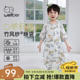 威尔贝鲁（WELLBER）婴儿睡袋1-3岁儿童前4后2竹棉纱布分腿睡衣宝宝春夏 森林考拉M
