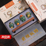 BOSSY故宫风文创招财石狮子一对好事发生创意工艺品摆件公司个人伴手礼 前程似锦【彩金】+长木底座+礼盒