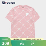 斐乐（FILA）FUSION潮牌情侣短袖T恤夏季宽松休闲老花满印花圆领男女装上衣 青春粉-PK XS (160)