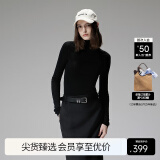 欧时力OCHIRLY 可机洗进口100%美丽诺羊毛毛衣女无缝一体高级感 黑色 M