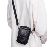 金利来迷你真皮单肩包男士手机包新款随身小包斜挎包头层牛皮竖款胸包男 黑色（真皮）官方正品 小号