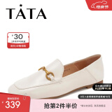 他她（TATA）方头乐福鞋女休闲平底一脚蹬小皮鞋女单鞋春秋款FLC22AM4 米色 36