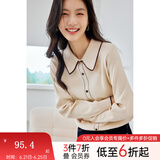 梵希蔓法式英伦撞色边小香风针织衫女优雅气质显瘦百搭春秋季上衣 72375 杏色 L