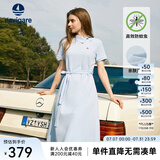Navigare意大利小帆船短袖连衣裙女士夏季棉质斜领裙子时尚显瘦半袖a字裙 冰水蓝 XL 码