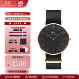丹尼尔惠灵顿（DanielWellington）dw手表男 经典系列简约时尚瑞典男士手表石英欧美腕表生日礼物 金色边尼龙黑盘DW148-40MM