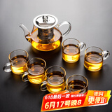 瓷牌茗茶具（cipaiming teaset） 透明玻璃茶具整套套装家用功夫茶壶茶杯会客泡茶器 透明把《八骏壶》6个把杯