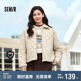 森马（Semir）棉服女灯芯绒翻领菱形格复古2024冬三防宽松轻薄棉衣109724112007