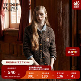 Teenie Weenie小熊针织开衫女装春季简约软糯绞花毛衣针织外套 棕色 S
