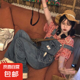 减龄气质设计感刺绣牛仔背带裤女秋冬大码胖mm复古洋气显瘦连体裤 蓝色刺绣牛仔背带裤单件 L码（建议105-115斤）
