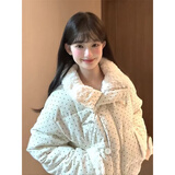 鲁雅尔韩系设计感波点毛领棉服女秋冬季甜美风加绒加厚棉袄外套短款棉衣 白色 L