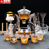 玻璃自动茶具套装家用懒人全自动磁吸泡茶器现代简约创意日式功夫茶具 锡花（邀月）自动-6花形杯+合金/茶道+茶洗+杯架