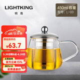 明尊（LIGHTKING）泡茶壶 耐热玻璃茶具 不锈钢内胆过滤花茶壶茶艺壶冲茶泡茶器 L-03（450ml）