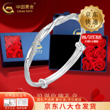 中国黄金（CHINA GOLD）莫比乌斯环银手镯足银时尚款素圈镯子银手环情人节生日礼物送女友 【京速达】玫瑰礼盒+手镯20g±1g