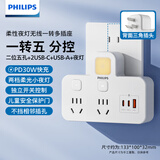 飞利浦（PHILIPS）品字形转换插头/30WUSB插座转换器/一转二分控/多功能插座扩展/无线插线板/插排扩展器带夜灯