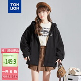 唐狮（TonLion）2025针织外套女休闲卫衣开衫连帽上衣 无绒款黑色/一批 XL