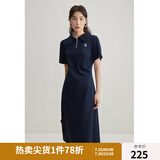 独束大码女装【双色双版】气质休闲Polo领连衣裙女夏装新款简约裙子 星空蓝-长款 2XL (尺码：4)