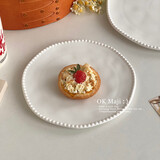 美杜白色高级感陶瓷盘子8寸零食菜盘水果盘西餐牛排家用甜品蛋糕平盘 珠边盘-白色 1个 8寸