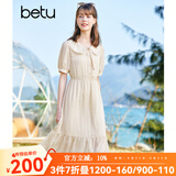 betu百图女装娃娃领连衣裙领结甜美裙子夏连衣裙女2204T72 杏色 S