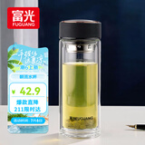 富光男女士双层玻璃杯 高硼硅玻璃304茶隔水杯子 带茶隔泡茶杯500ml