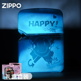ZIPPO打火机夜光流沙套壳机芝宝煤油防风网红送男友情人节生日七夕礼物 笑脸米色【油+火石+礼盒+礼袋】