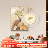 墨派 轻奢餐厅装饰画现代简约带钟表组合挂画饭厅背景墙壁画客厅挂画 幸福吉象 50*70cm晶瓷+直径50cm钟表