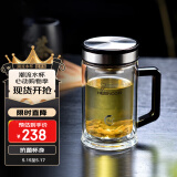 希诺（HEENOOR）双层玻璃杯男士耐热防烫带把带手柄商务办公玻璃水杯过滤茶杯子 【升级抗菌款】-带滤网420ml