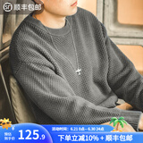 马登工装 美式复古重磅菠萝纹粗毛衣加厚实圆领落肩休闲针织衫男 极地灰 L