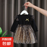 2025秋季新款女宝宝连衣裙儿童韩版女童蓬蓬裙超仙洋气网纱公主裙 黑色【春秋款】 120 cm