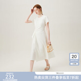 范思蓝恩夏季圆领抽绳褶皱设计感连衣裙女2024夏装新款白色高腰A字裙女 奶白色 M