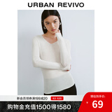 UR秋季新款女装简约基础百搭休闲修身V领针织衫UWB940008 象牙白 XS
