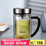 希诺双层玻璃杯男家用商务办公水杯带手柄泡茶杯子XN-9320 290mL