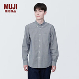 无印良品 MUJI 男式 棉水洗牛津 纽扣领 长袖衬衫 衬衣外套纯棉全棉 藏青色格纹 M (170/92A)