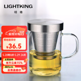 明尊（LIGHTKING）泡茶杯 玻璃茶具杯水杯花茶杯 不锈钢过滤耐热带盖水杯 SG-06【380ml】
