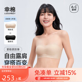 幸棉【祝绪丹同款】无肩带文胸无痕凉感无钢圈防滑抹胸两穿内衣女薄夏 【买2送字母肩带】凉感款 肤+黑 M (75A/75B/75C)