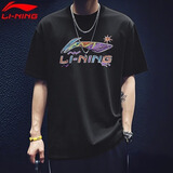 李宁（LI-NING）短袖t恤男夏季薄款凉感冰丝体恤宽松休闲透气棉质圆领运动上衣 黑色-新款彩标 L /175 (120-145斤)